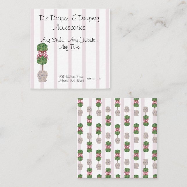 Carte De Visite Carré Chinoiserie rose Ginger Jar Jars Topiary Carré B (Devant / Derrière)