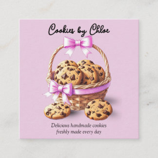 Carte De Visite Carré Chocolate Chip Cookies in Basket with Pink Bow