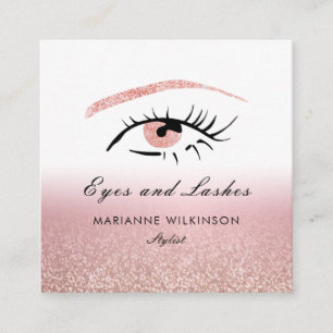 Carte De Visite Carré Cils et sourcils pailletés or rose