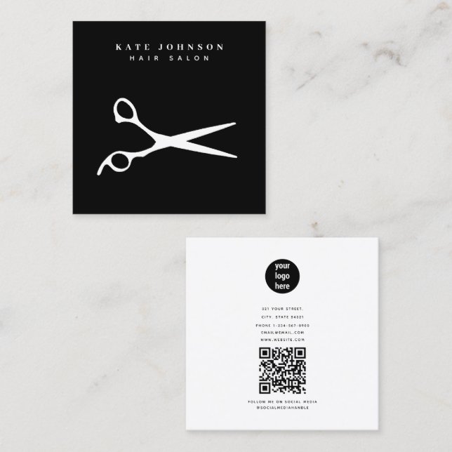 Carte De Visite Carré Ciseaux à cheveux Barber QR Code Code Business Log (Devant / Derrière)