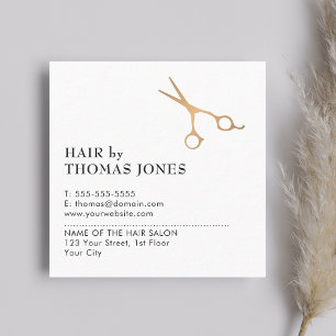 Carte De Visite Carré Ciseaux à cheveux en faux or simple élégant propre