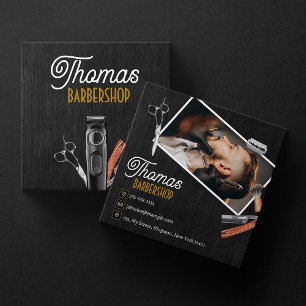 Carte De Visite Carré Ciseaux de barbier en bois noir Photo Tondeuse à c