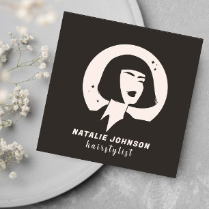 Carte De Visite Carré Ciseaux de coiffure rose et gris pour femmes