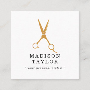 Carte De Visite Carré Ciseaux de la liste de cheveux Dessin chic Or et b