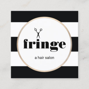 Carte De Visite Carré Ciseaux dorés coiffeur noir blanc rayé