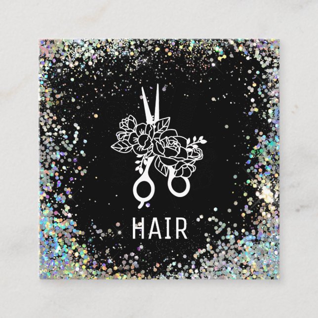 Carte De Visite Carré *~* Ciseaux floraux Fleurs Parties scintillant arc (Devant)