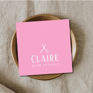 Carte De Visite Carré Ciseaux Rose Blanc Élégant Minimaliste Coiffeur