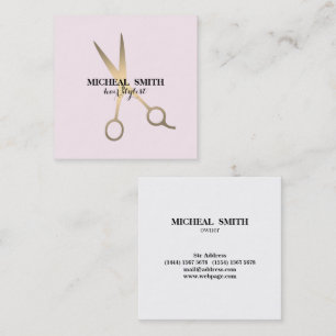 Carte De Visite Carré Ciseaux Rose Minimaliste Faux Or Coiffeur