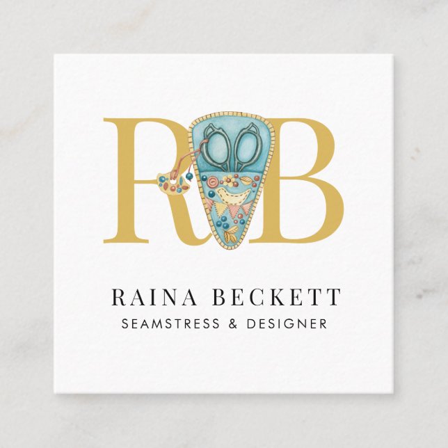 Carte De Visite Carré Ciseaux Seamstress Designer (Devant)