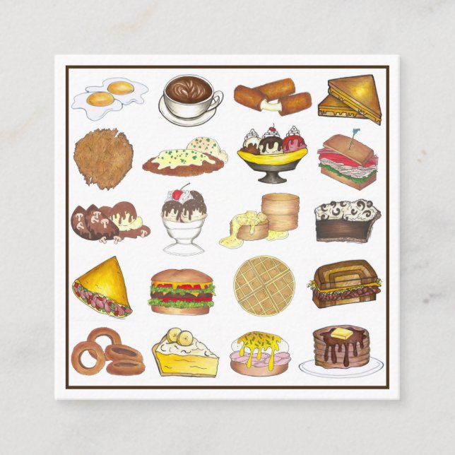 Carte De Visite Carré Classic American Lunch Counter Greasy Spoon Diner (Devant)