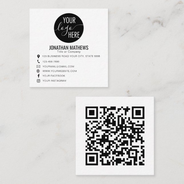 Carte De Visite Carré Classic Basic Professionnel Logo Entreprise Code Q (Devant / Derrière)