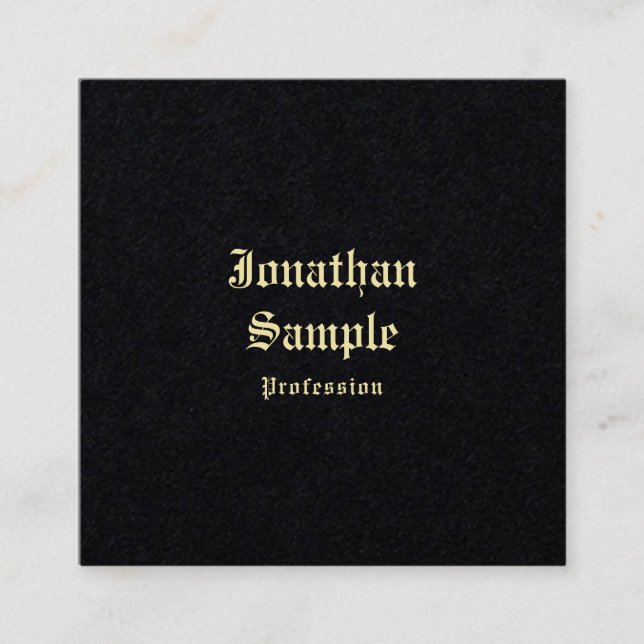 Carte De Visite Carré Classic Gold Old English Police Texte Modèle Noir (Devant)