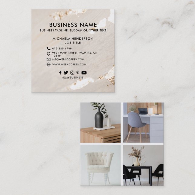 Carte De Visite Carré Classic Modern Gold Foil 4 Photo Médias sociaux Ic (Devant / Derrière)