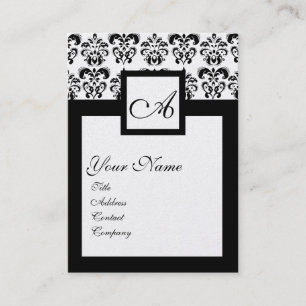 Carte De Visite CARRÉ CLASSIQUE DAMASK MONOGRAM Black White Pearl