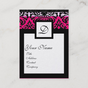 Carte De Visite CARRÉ CLASSIQUE DAMASK MONOGRAM noir blanc perle