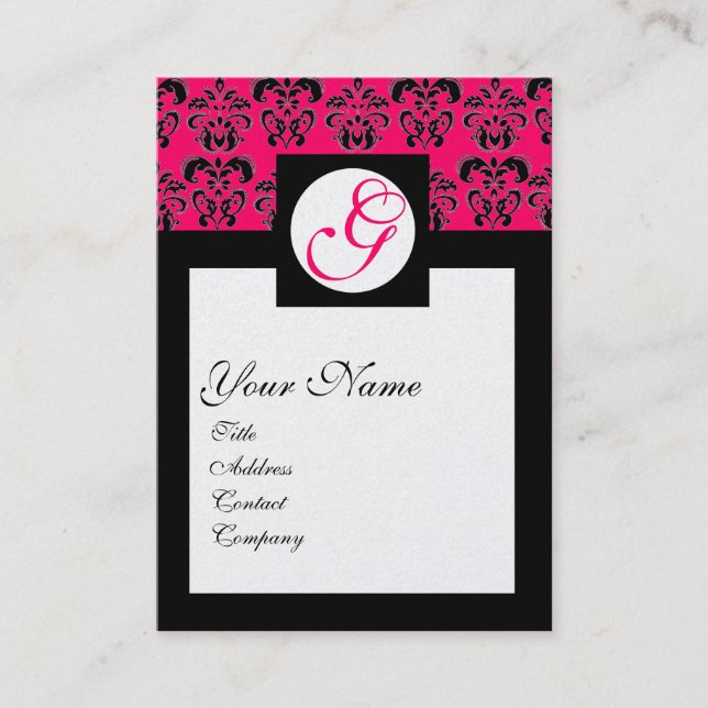 Carte De Visite CARRÉ CLASSIQUE DAMASK MONOGRAM, or fuchsia rose (Devant)