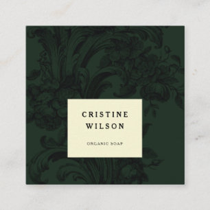 Carte De Visite Carré Classique vert foncé vintage ornemental victorien