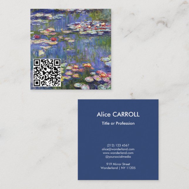 Carte De Visite Carré Claude Monet - Lys d'eau / Nympheas - Code QR (Devant / Derrière)