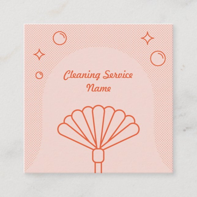Carte De Visite Carré Clean Pink and Orange Cleaning Service Company (Devant)