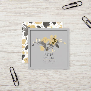 Carte De Visite Carré Clématite fleurs aquarelle jaune personnalisables