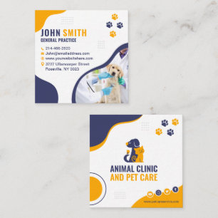 Carte De Visite Carré Clinique vétérinaire, soins aux animaux, vétérinai