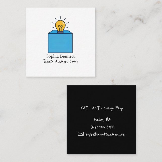 Carte De Visite Carré Coach Académique Privé Professionnel (Devant / Derrière)