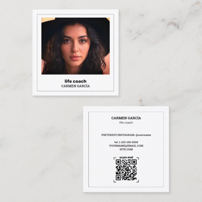 Carte De Visite Carré 🌱 Coach de vie QR personnalisé et photo (Devant / Derrière)