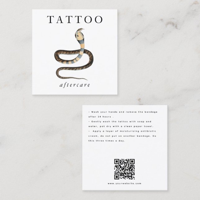 Carte De Visite Carré Cobra Snake Tattoo Instructions pour les soins pos (Devant / Derrière)