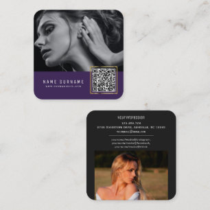 Carte De Visite Carré Code-barres numérisable violet QR code photo 