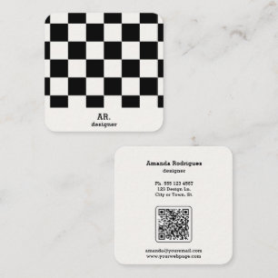 Carte De Visite Carré Code Qr à carreaux noirs et blancs moderne