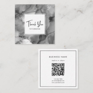 Carte De Visite Carré Code QR Abstrait Aquarelle Gris Élégant Merci
