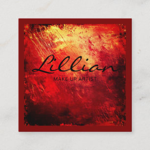 Carte De Visite Carré Code QR abstrait rouge et or de luxe