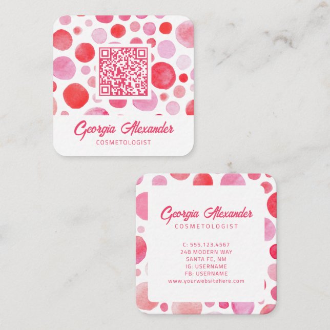 Carte De Visite Carré Code QR Aquarelle Cosmétologue Beauté (Devant / Derrière)