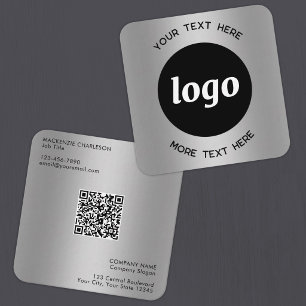 Carte De Visite Carré Code QR argent simple logo et texte