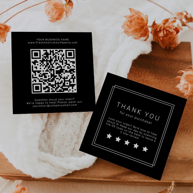 Carte De Visite Carré Code QR Avery Moderne Noir Laissez un commentaire (AVERY Modern Dark Black QR Code Leave A Review Square Business Card)