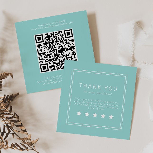 Carte De Visite Carré Code QR Avery Moderne Vert Menthe Laissez un avis (AVERY Modern Mint Green QR Code Leave A Review Square Business Card)