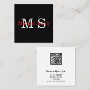 Carte De Visite Carré Code QR B&W minimaliste personnalisé avec monogram