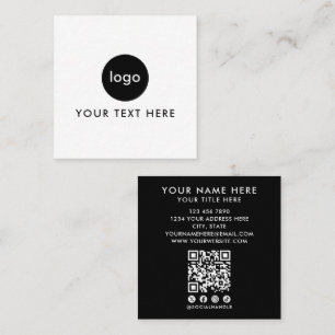 Carte De Visite Carré Code QR blanc et noir moderne Ajouter un logo Mini