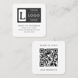 Carte De Visite Carré Code QR blanc minimaliste moderne avec logo person