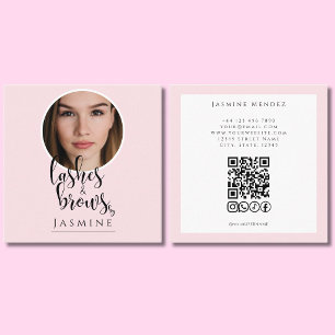 Carte De Visite Carré Code QR Blush Rose Photo Cils & Sourcils Carré