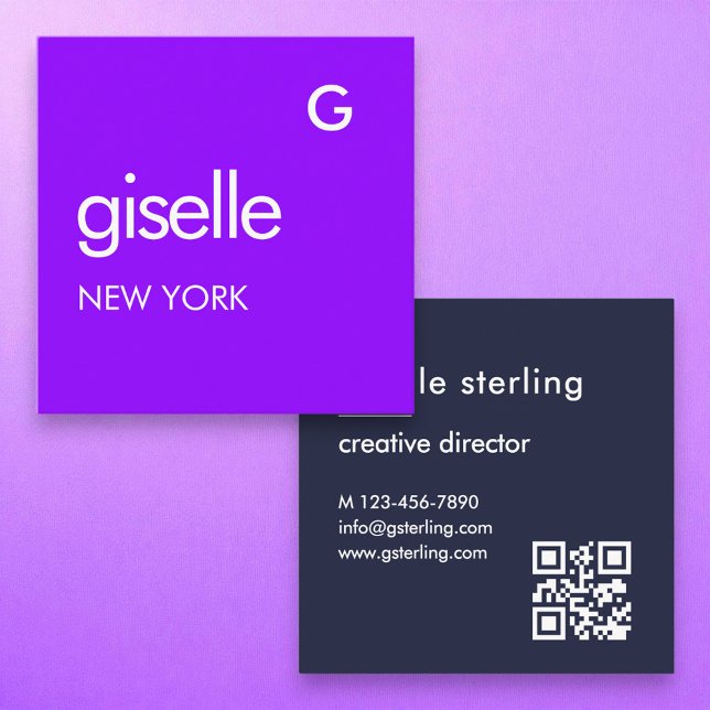 Carte De Visite Carré Code QR Bold Minimal Moderne Violet Bleu (Créateur téléchargé)