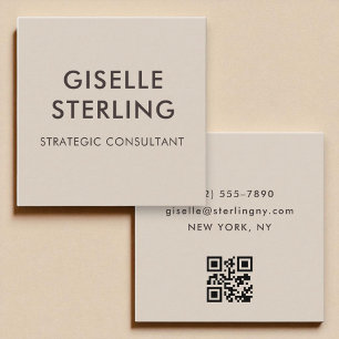 Carte De Visite Carré Code QR Brown neutre Typographie minimale moderne