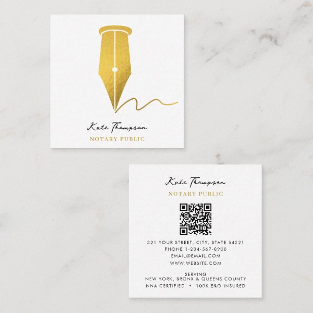 Carte De Visite Carré Code QR Calligraphie Agent de Signature Notariale  (Devant / Derrière)