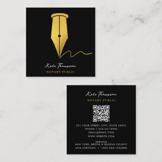 Carte De Visite Carré Code QR Calligraphie Agent de Signature Notariale  (Devant / Derrière)