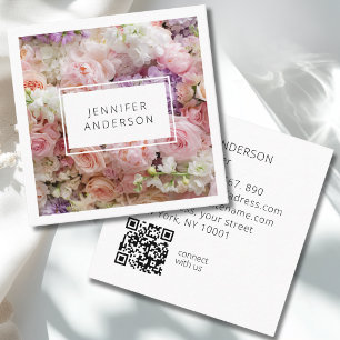 Carte De Visite Carré Code QR carré floral moderne