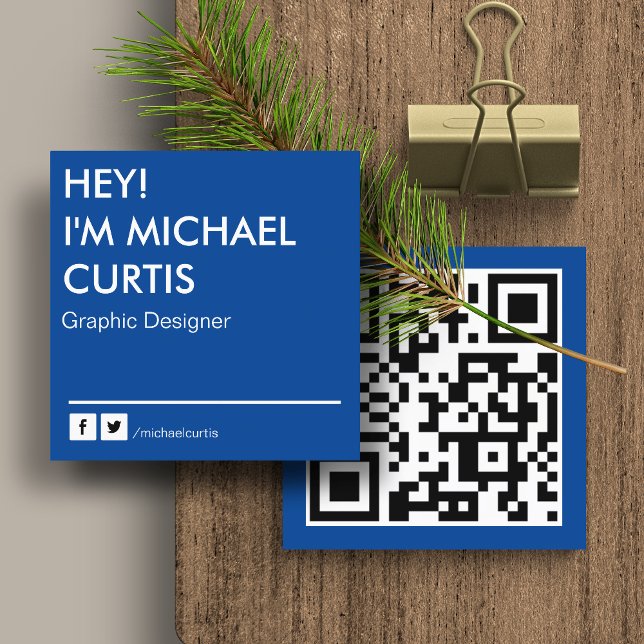 Carte De Visite Carré Code QR Concepteur Graphique Moderne Bleu Royal (Créateur téléchargé)