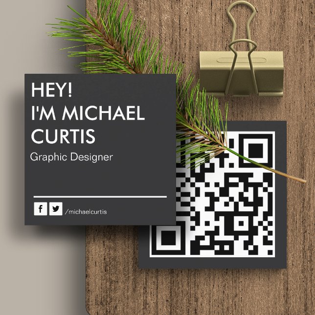 Carte De Visite Carré Code QR Concepteur Graphique Moderne Gris (Créateur téléchargé)