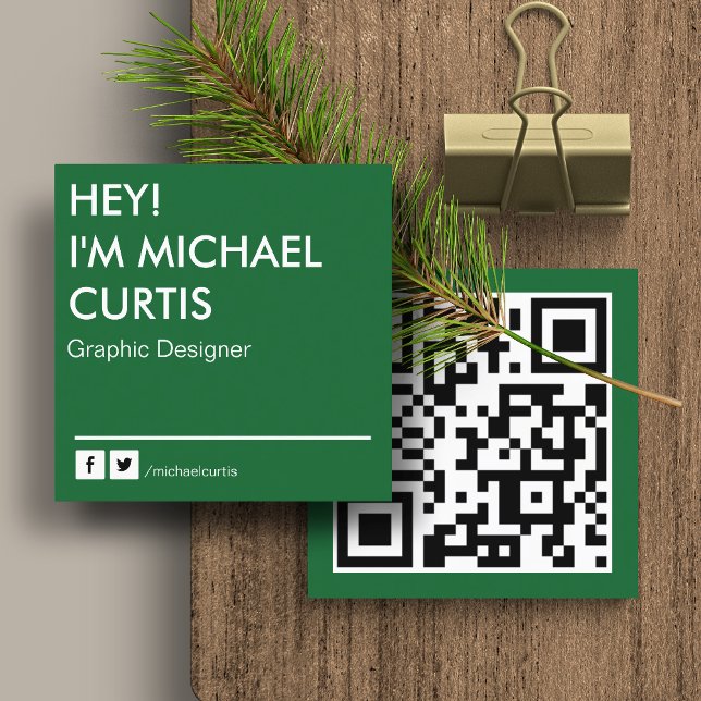 Carte De Visite Carré Code QR Concepteur Graphique Moderne Vert (Créateur téléchargé)