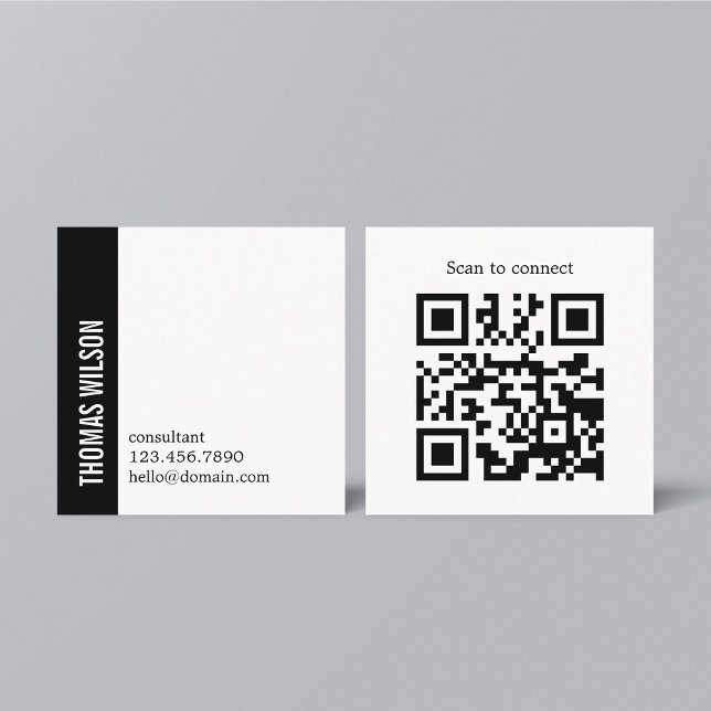 Carte De Visite Carré Code QR consultant noir blanc gras moderne propre (Créateur téléchargé)