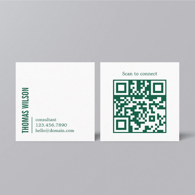 Carte De Visite Carré Code QR consultant vert blanc gras moderne propre (Créateur téléchargé)